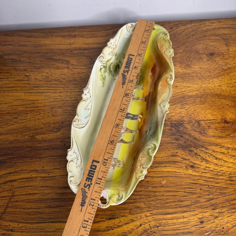 Royal Bayreuth Bavaria Donkey Boy Celery Tray Porcelain Gold Gilt Dish 12.5in
